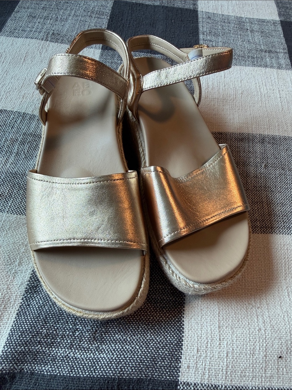 Abeo Solstice Metallic Gold Wide Strap Ankle Strap Sandals